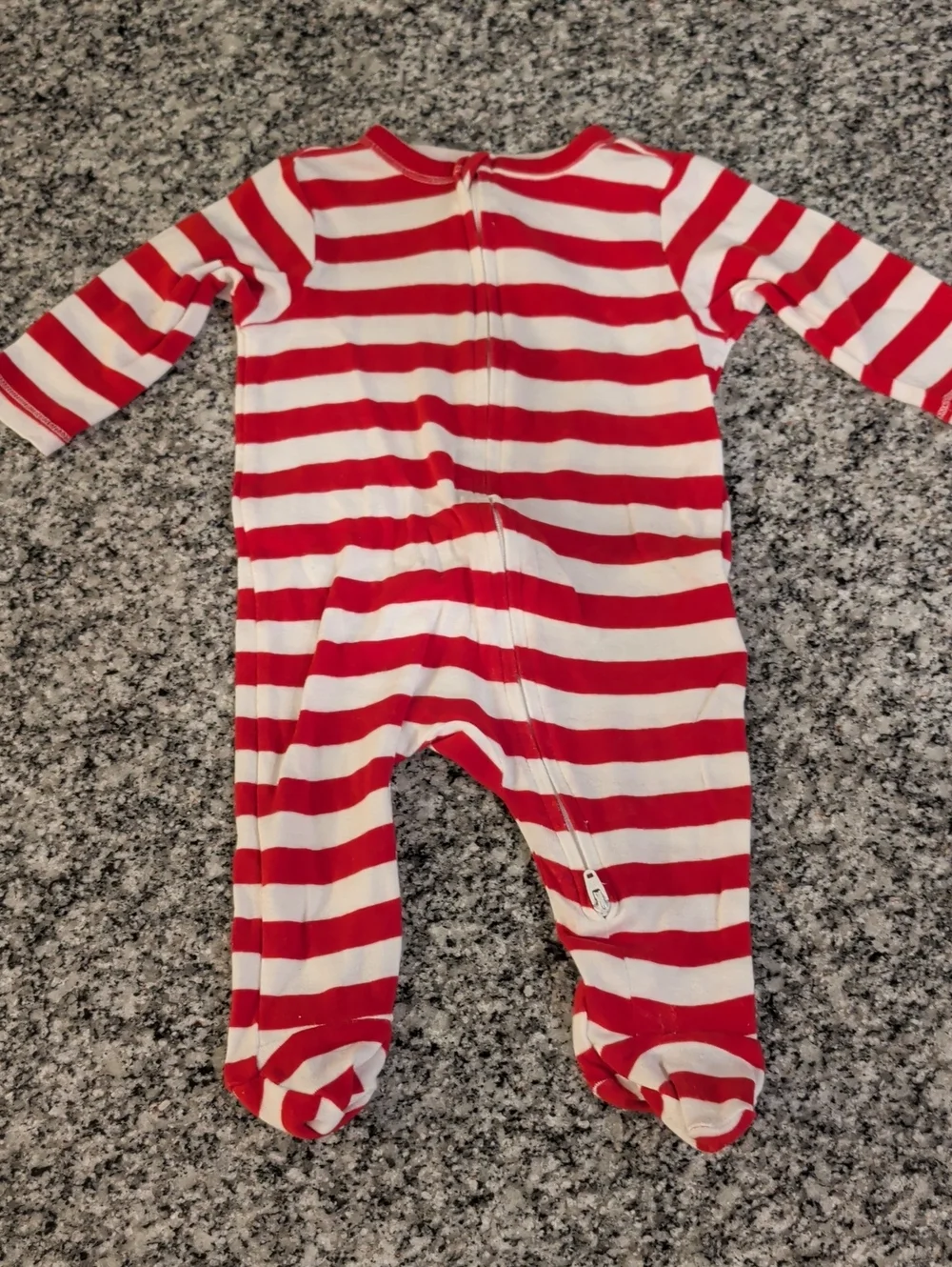 Red and White Striped Baby One-Piece Zipper Footed Pajamas Christmas